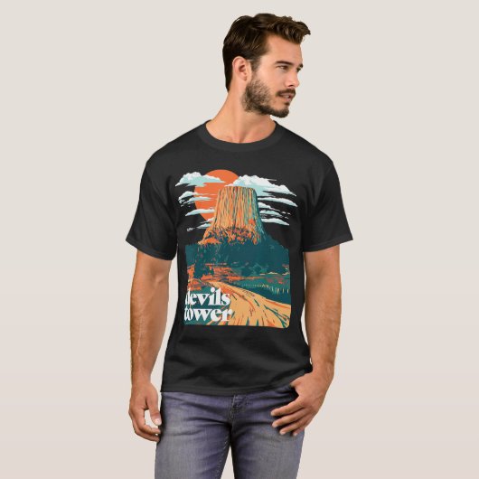 Retro Devils Tower Monument  design T-shirt (Voorkant volledig)