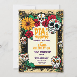 Retro Dia de los Muertos Suiker Schedels Feestdag Kaart