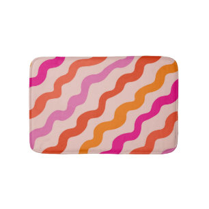 Retro diagonale golven in roze rood oranje badmat