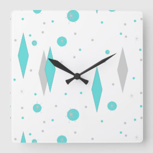 Rétro diamant de turquoise et horloge murale de