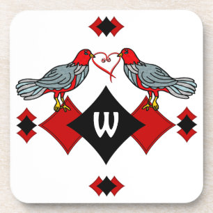 Retro Diamanten, Vogels en Hartwormen_Monogrammed Drankjes Onderzetter