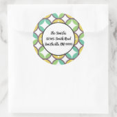 Retro Diamond Circle Patroon Blauw retouradres Ronde Sticker (Tas)