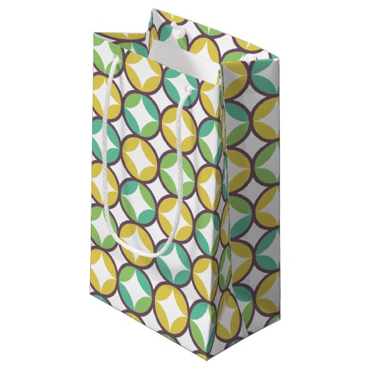 Retro Diamond in Circle Pattern Blue Green Gold Klein Cadeauzakje (Voorkant Gekanteld)