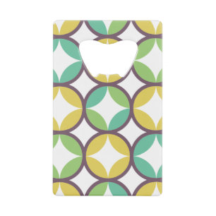 Retro Diamond in Circle Pattern Blue Green Gold Kredietkaart Flessenopener
