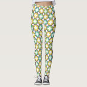 Retro Diamond in Circle Pattern Blue Green Gold Leggings (Voorkant)