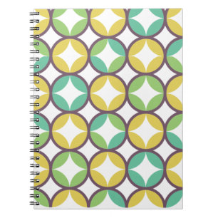 Retro Diamond in Circle Pattern Blue Green Gold Notitieboek