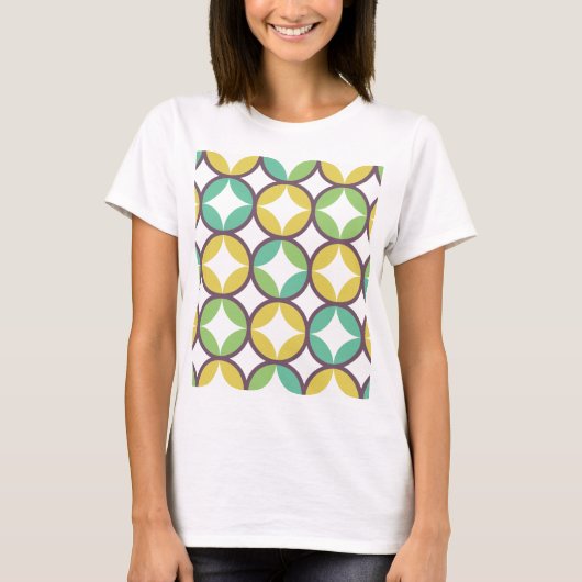 Retro Diamond in Circle Pattern Blue Green Gold T-shirt (Voorkant)