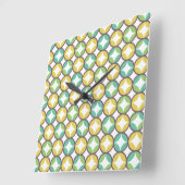 Retro Diamond in Circle Pattern Blue Green Gold Vierkante Klok (Hoek)