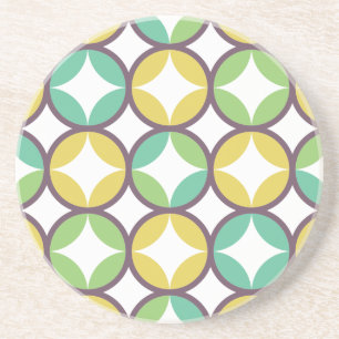 Retro Diamond in Circle Pattern Blue Green Gold Zandsteen Onderzetter