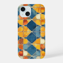 Retro Diamond Mozaïek Telefoonhoes in Blauw en Sin