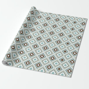 Retro Diamonds Brown Turquoise Cadeaupapier