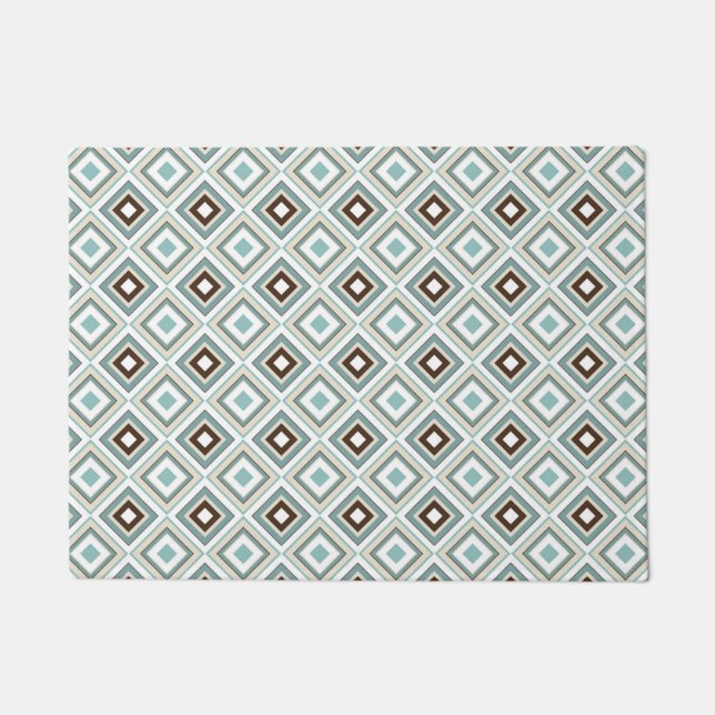 Retro Diamonds Brown Turquoise Deurmat (Voorkant)
