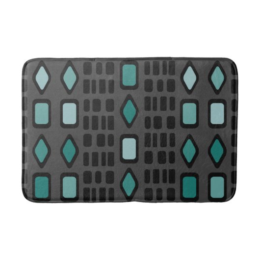 Retro Diamonds Rechthoeken Black Turquoise Badmat (Voorkant)