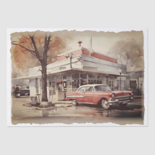 Retro Diner Auto Decoupage Tissuepapier (Voorkant)