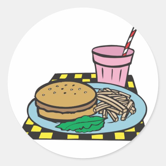 retro diner fast food maaltijd ronde sticker (Voorkant)
