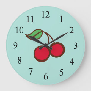Retro diner keuken turquoise kersen wandklok grote klok