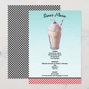 Retro Diner Milkshake Ijs Room Party Menu Kaart