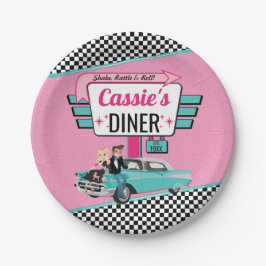 Retro Diner Pink & Blauwgroen Birthday Party uit 1 Papieren Bordje