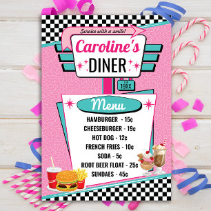 Retro Diner Pink & Blauwgroen menukaart uit 1950 Kaart