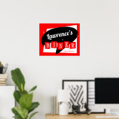 Retro Diner Red en Black Starburst Custom Kitchen Poster (Thuiskantoor)