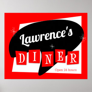 Retro Diner Red en Black Starburst Custom Kitchen Poster