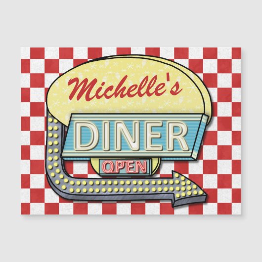 Retro Diner Sign 50s Red Checkered Personalized (Voorkant)