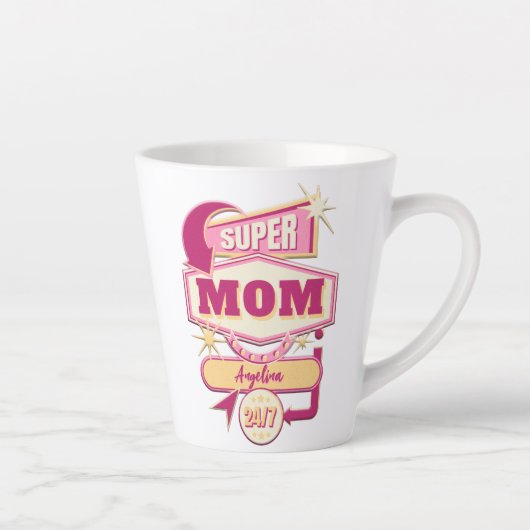 Retro Diner Sign Super Mam Latte Mok (Rechts)