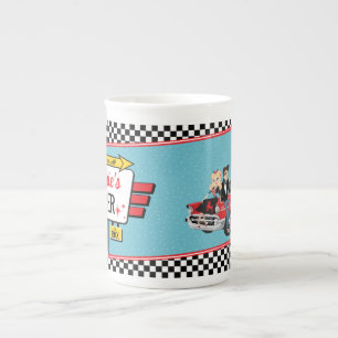 Retro diner-verjaardagsfeestje uit de jaren 50 pap porselein kop