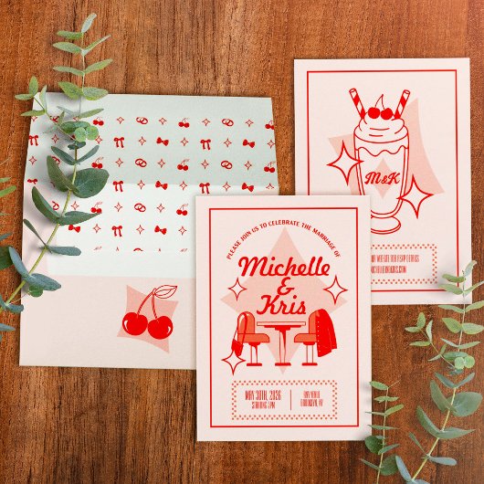 Retro Diner Wedding Invitation Kaart
