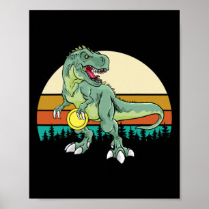 Retro Dino Dinosaur Golfer Cadeau T Rex Disc Golf  Poster