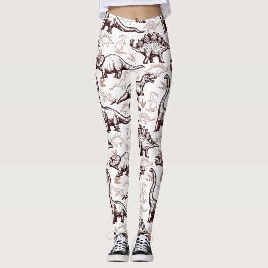 Retro Dinosaur Print Leggings (Voorkant)