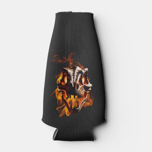 Retro dinosaurus dode brandende schedel in vuur flesjeskoeler (Voorkant)