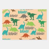 Retro Dinosaurus Kerstverpakking Papier –  Inpakpapier Vel (Voorkant)