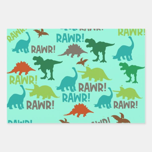 Retro Dinosaurus Kerstverpakking Papier –  Inpakpapier Vel (Voorkant 3)