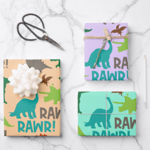 Retro Dinosaurus Kerstverpakking Papier –  Inpakpapier Vel