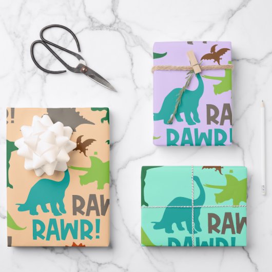 Retro Dinosaurus Kerstverpakking Papier –  Inpakpapier Vel (Voorkant)