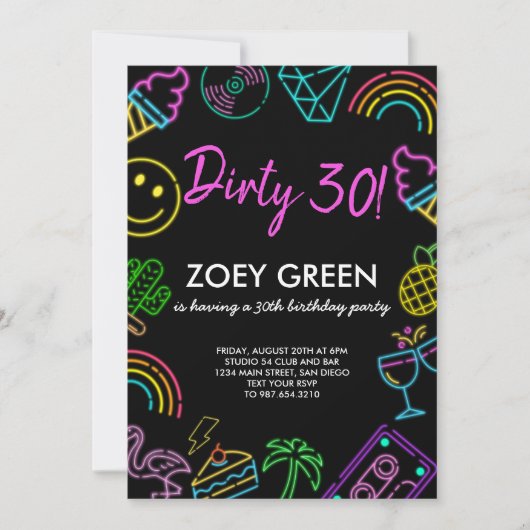 Retro Dirty 30 Black Custom Invitation d'anniversa (Devant)