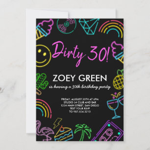 Retro Dirty 30 Black Custom Invitation d'anniversa