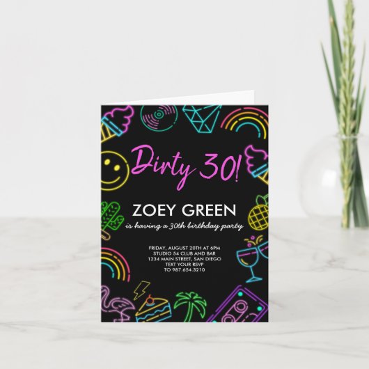 Retro Dirty 30 Zwart Aangepaste Uitnodiging Verjaa (Voorkant)