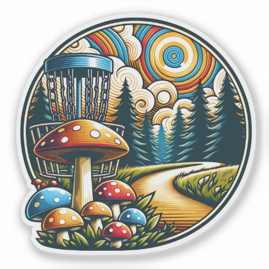Retro Disc Golf Psychedelic AI Art Sticker (Voorkant)