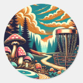 Retro Disc Golf Psychedelische Kunst Ronde Sticker (Voorkant)