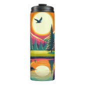 Retro Disc Golf Zonsondergang en Bomen Thermosbeker (Voorkant)