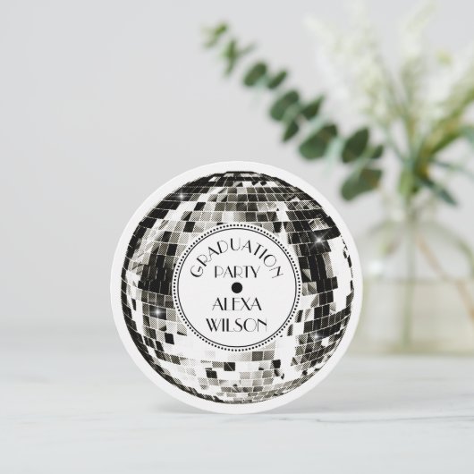 Retro Disco bal Afstudeerfeest Kaart (Staand voorkant)