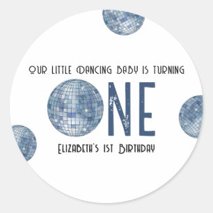 Retro Disco Bal Eerste Verjaardagsfeestje Ronde Sticker