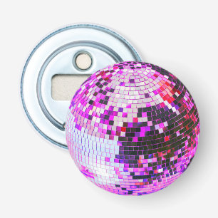 Retro disco bal sprankelen glitter roze verjaardag button flesopener