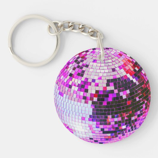 Retro disco bal sprankelen glitter roze verjaardag sleutelhanger (Voorkant)