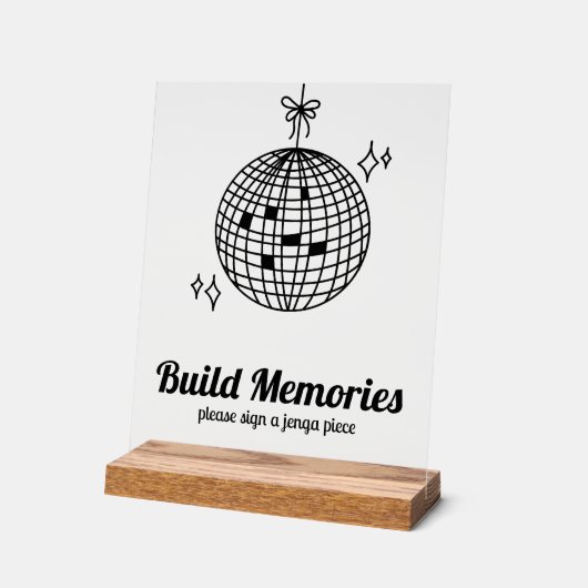 Retro Disco Ball Build Memories Mariage Jenga (Angle)