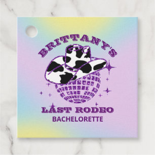 Retro Disco Ball Cowgirl Pet Bachelorette Bedankjes Labels