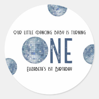 Retro Disco Ball First Birthday Party Ronde Sticker
