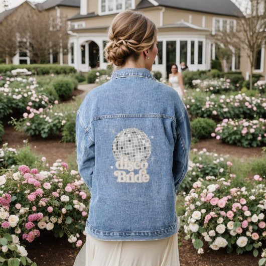 Retro Disco Ball Groovy Team Bruid Denim Jacket (Huwelijk Achterkant)